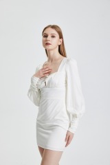 Lantern Sleeve Wrapped Hip Dress