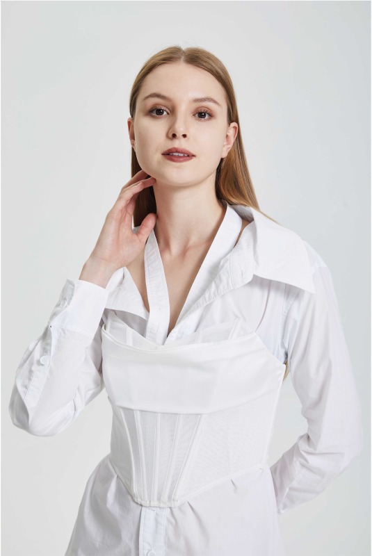 Irregular shirt with waistband dress