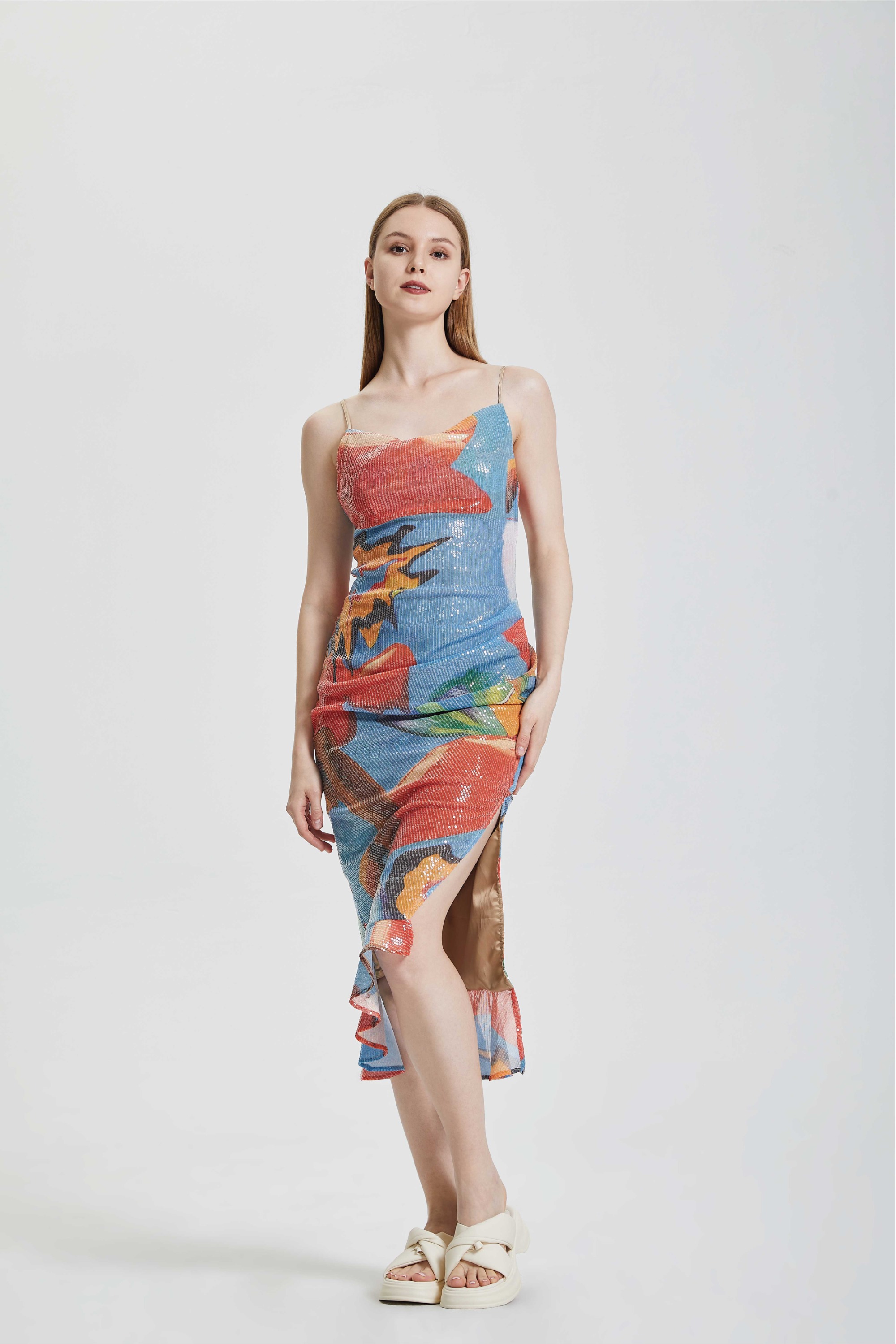 Tea Break Sexy Printed Strap Split Dress