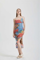 Tea Break Sexy Printed Strap Split Dress