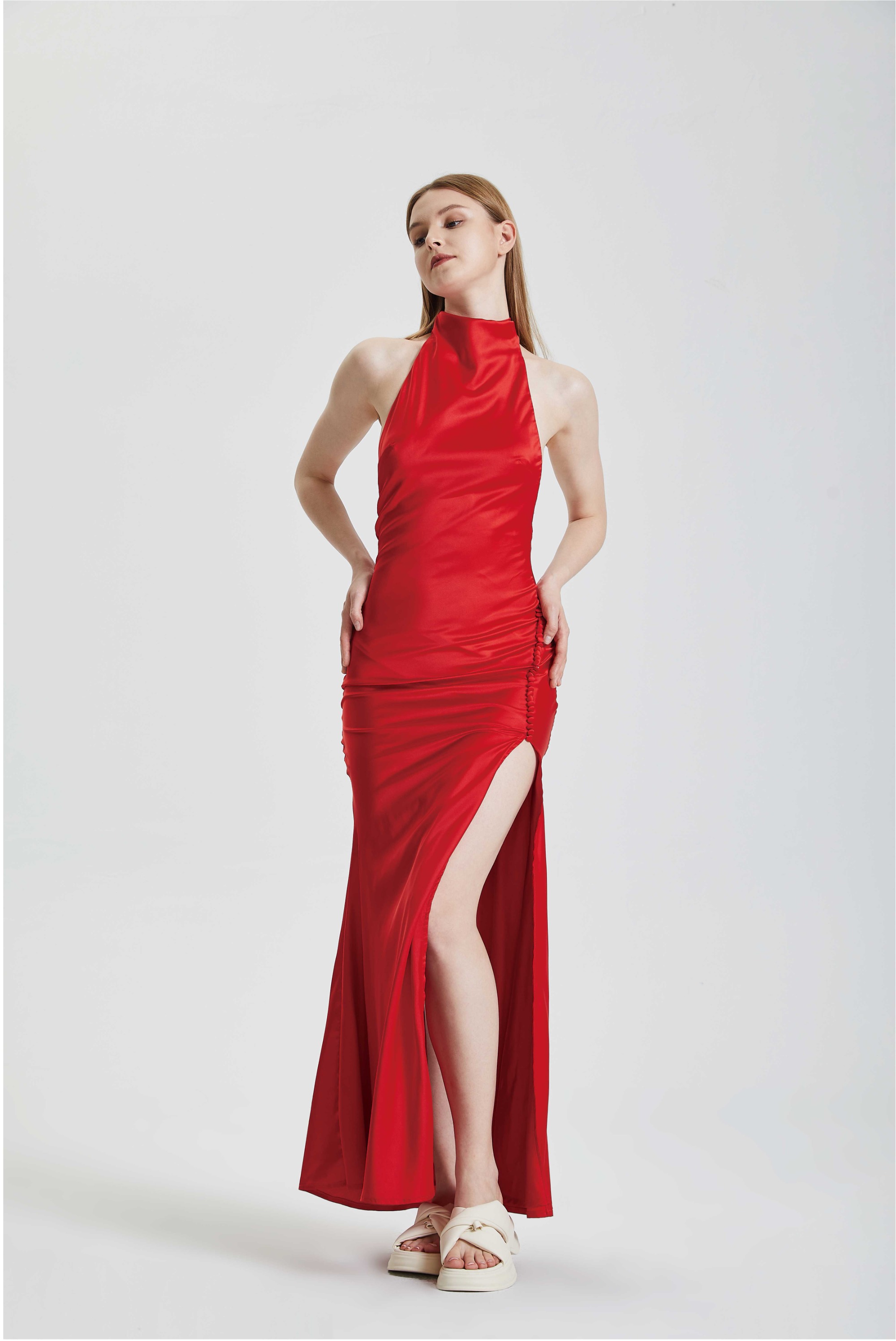 Hanging Neck Split Fashion Dress