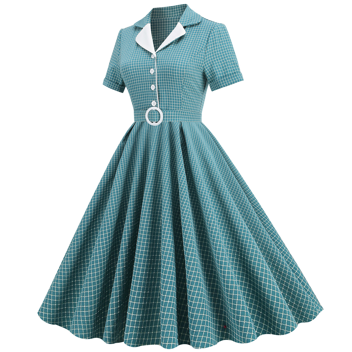 Contrast Suit Collar Plaid Dress
