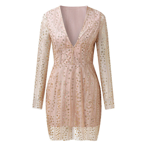 Deep V Sequin Dress