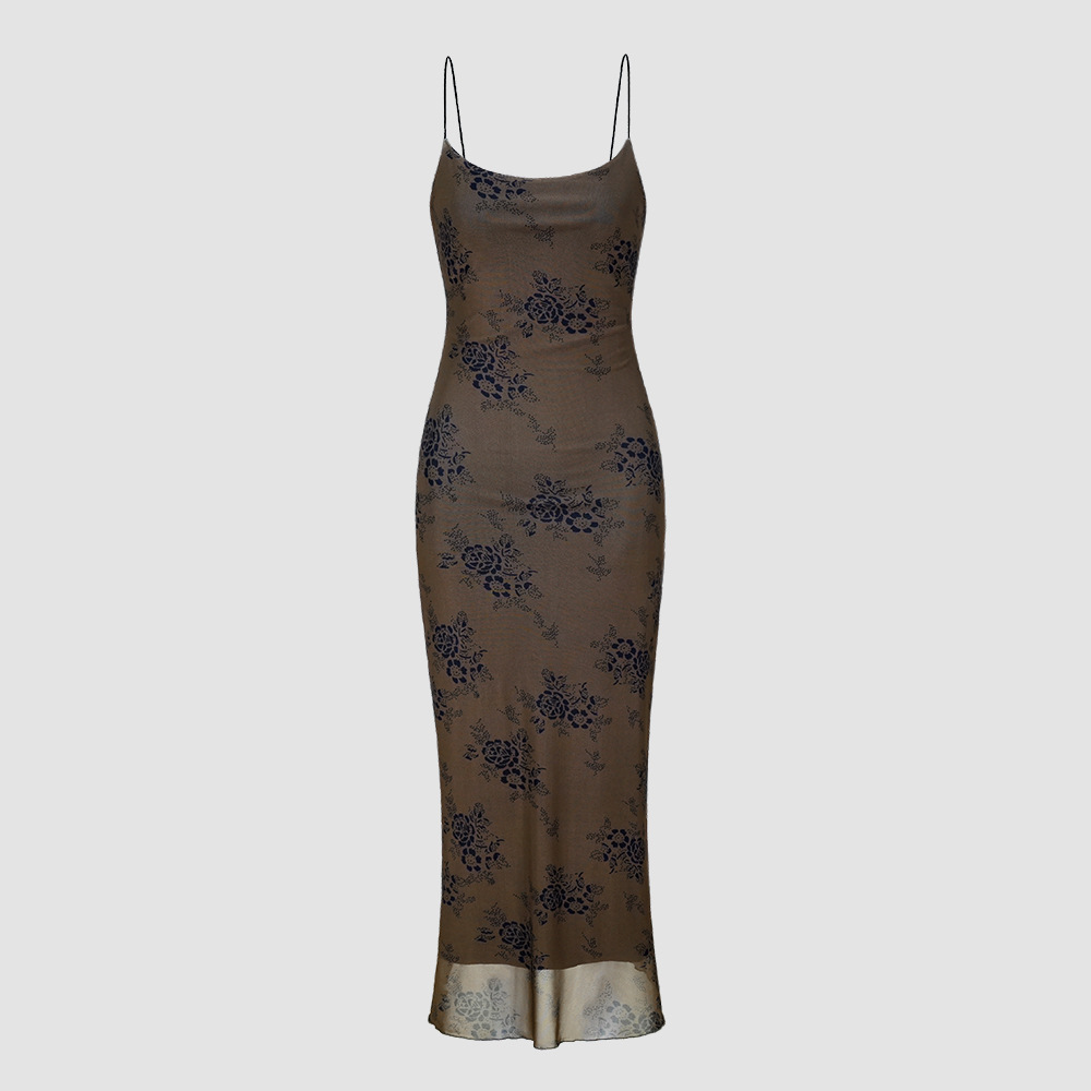 Mesh Printed Buttock Strap Dress
