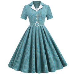 Contrast Suit Collar Plaid Dress
