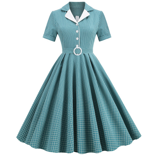 Contrast Suit Collar Plaid Dress