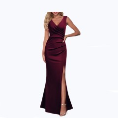 Sexy V-neck Solid Fit Split Dress
