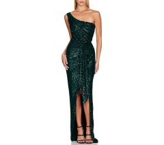 Diagonal Shoulder Sequin Slit Dress