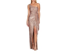 Diagonal Shoulder Sequin Slit Dress