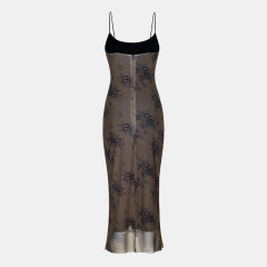 Mesh Printed Buttock Strap Dress