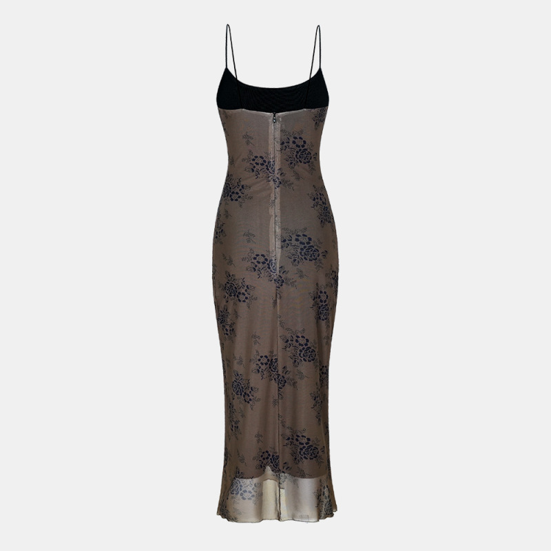 Mesh Printed Buttock Strap Dress