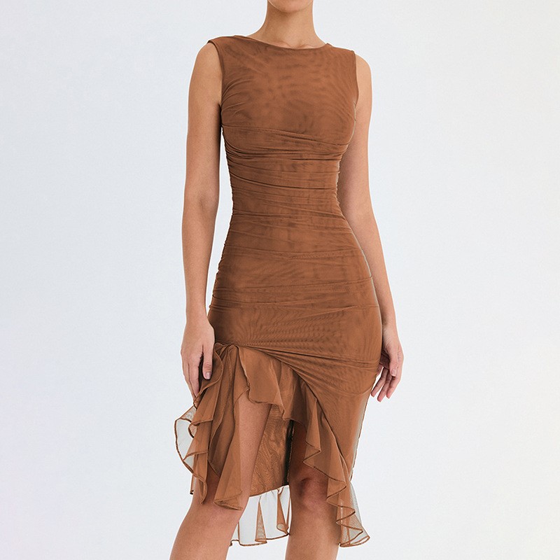 Sleeveless Open Back Pleated Dress