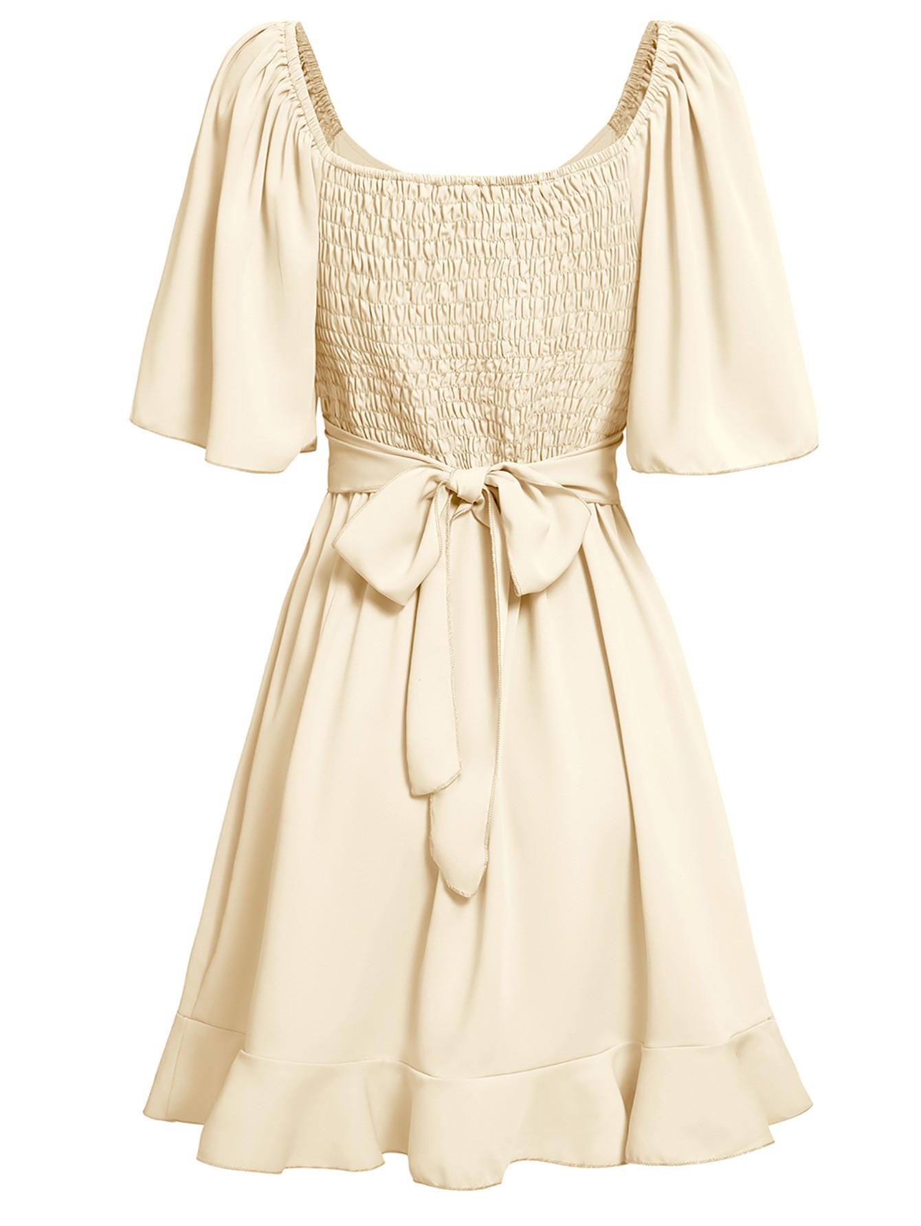 V-neck Solid Ruffle Dress