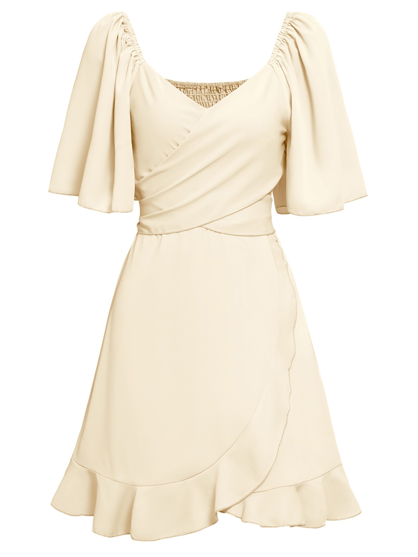 V-neck Solid Ruffle Dress