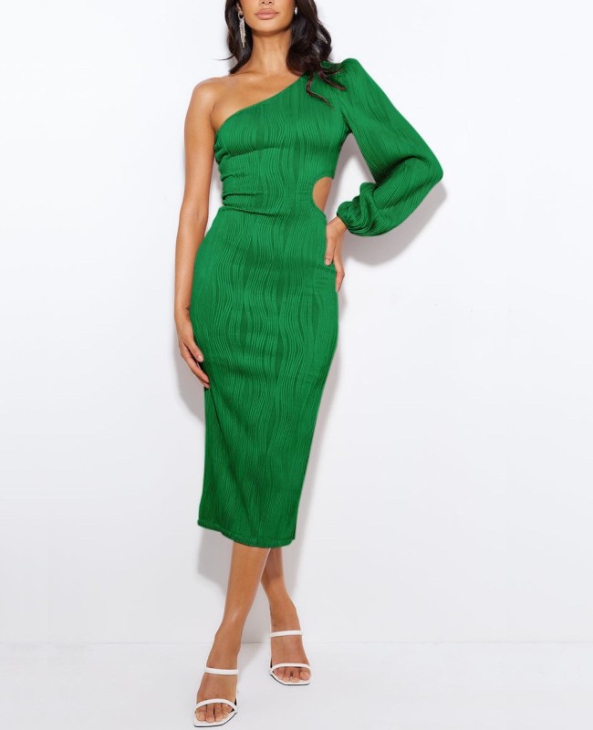 Lantern Sleeve Hollowed Out Evening Dress