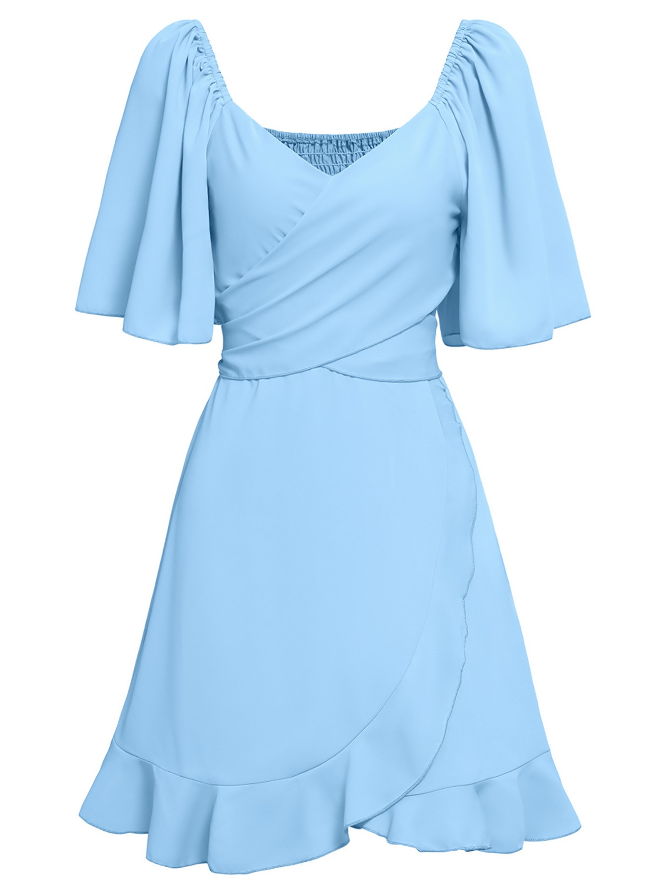 V-neck Solid Ruffle Dress