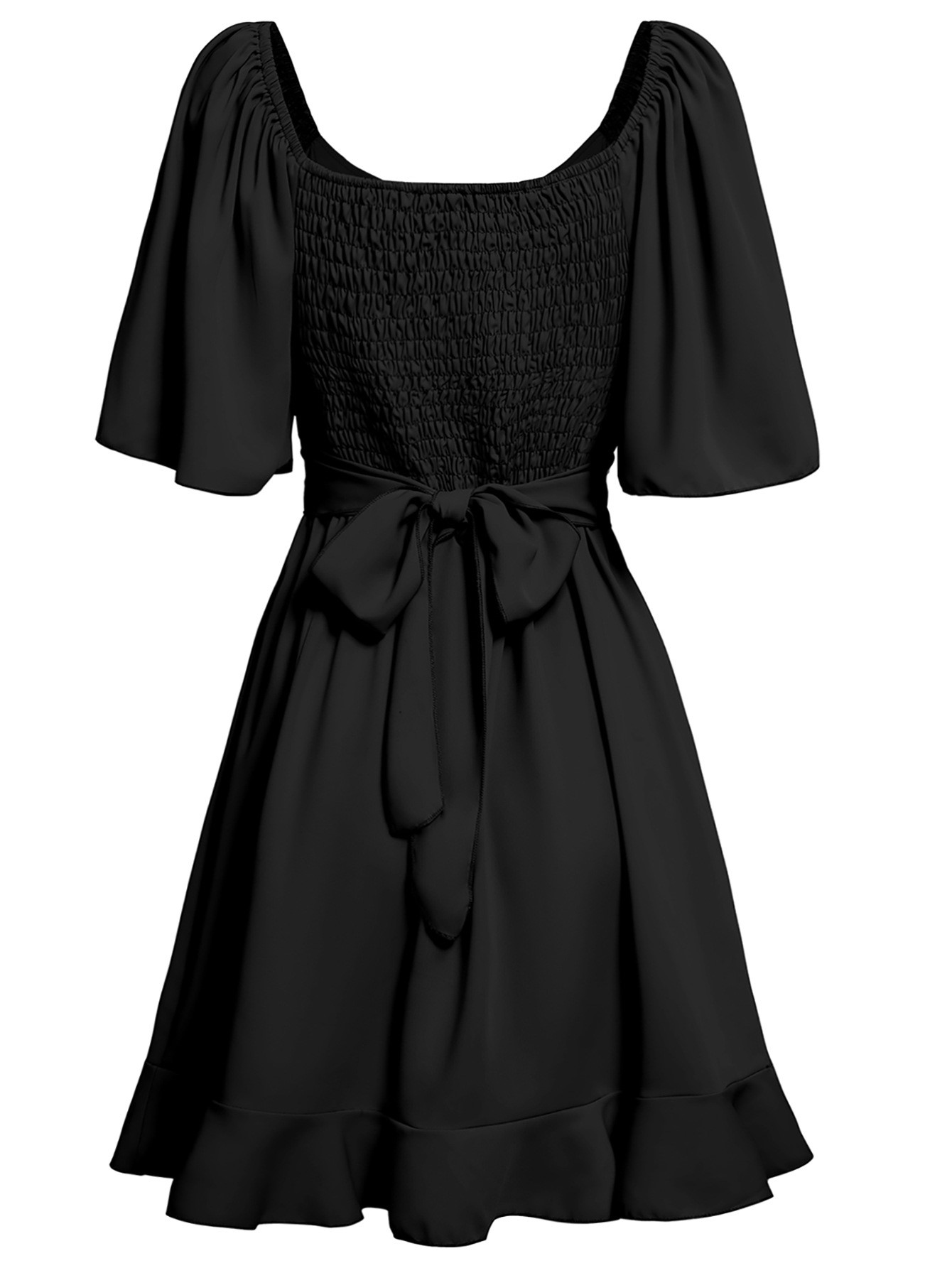 V-neck Solid Ruffle Dress