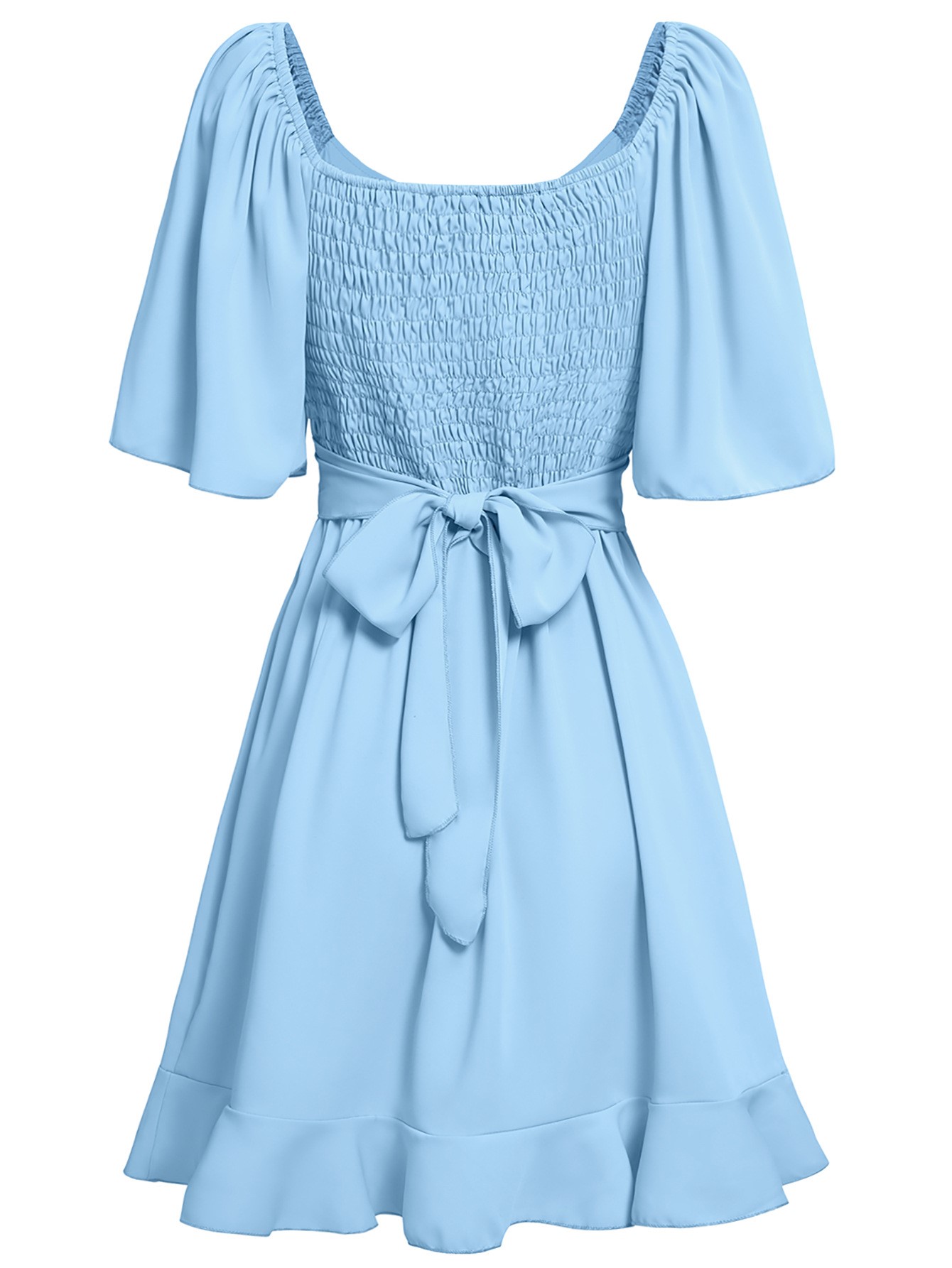 V-neck Solid Ruffle Dress