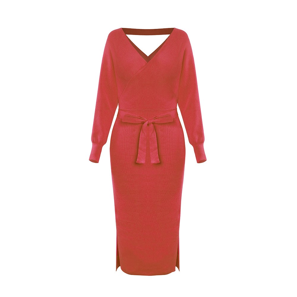 V-neck Knitted Sweater Dress