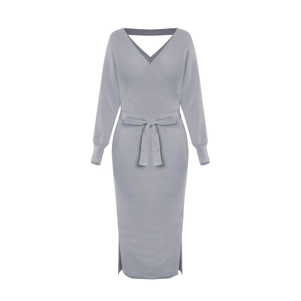 V-neck Knitted Sweater Dress