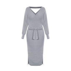 V-neck Knitted Sweater Dress