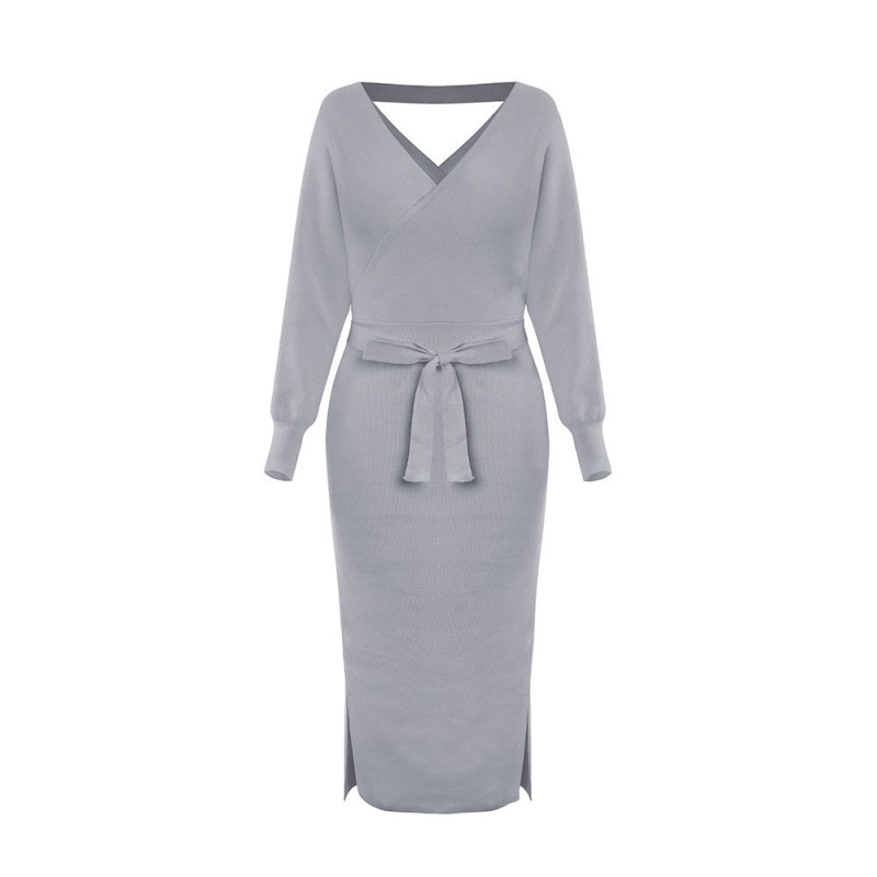 V-neck Knitted Sweater Dress