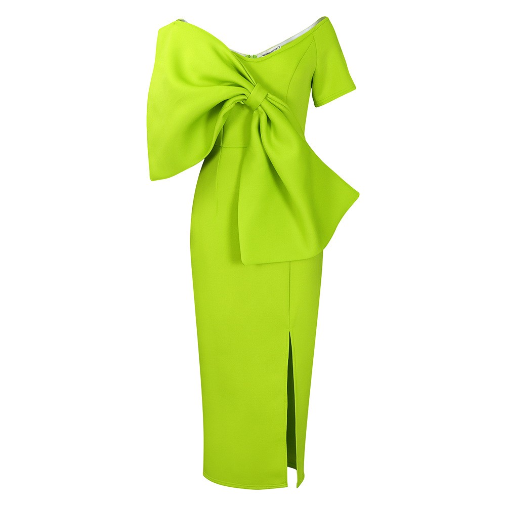 Big Bow Split Hip Wrap Dress