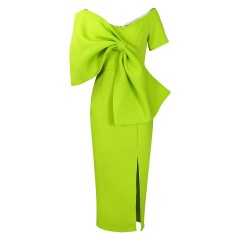 Big Bow Split Hip Wrap Dress