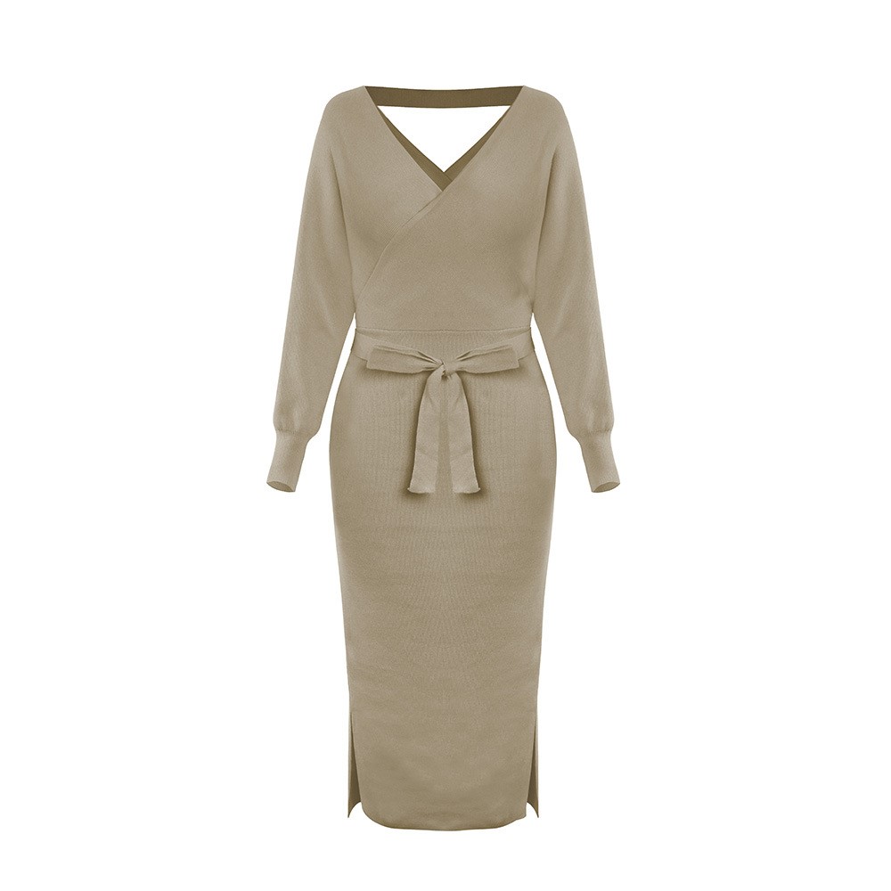 V-neck Knitted Sweater Dress