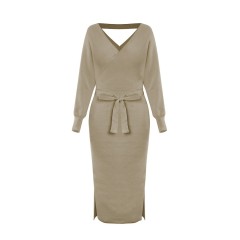 V-neck Knitted Sweater Dress