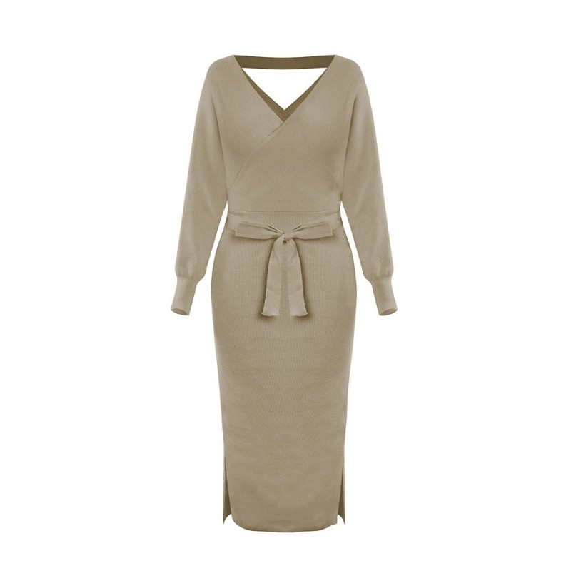 V-neck Knitted Sweater Dress