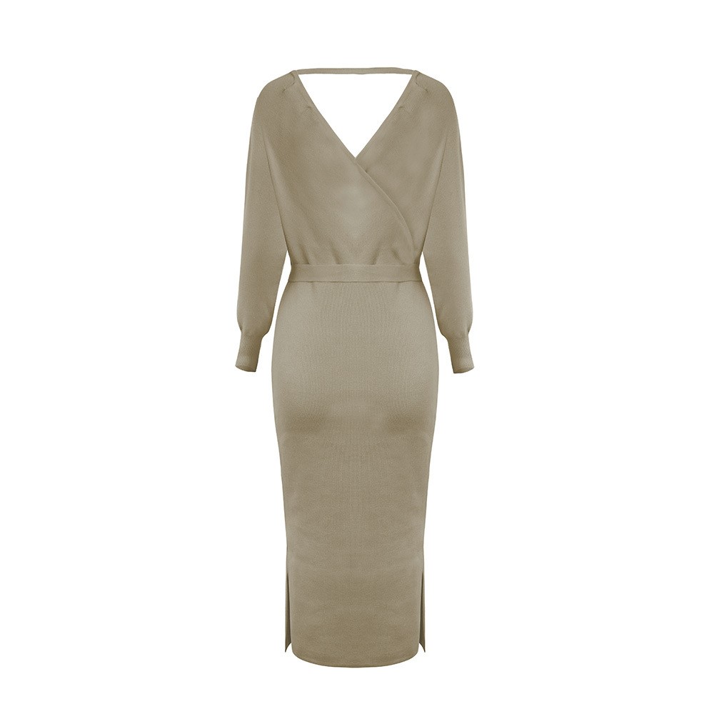 V-neck Knitted Sweater Dress