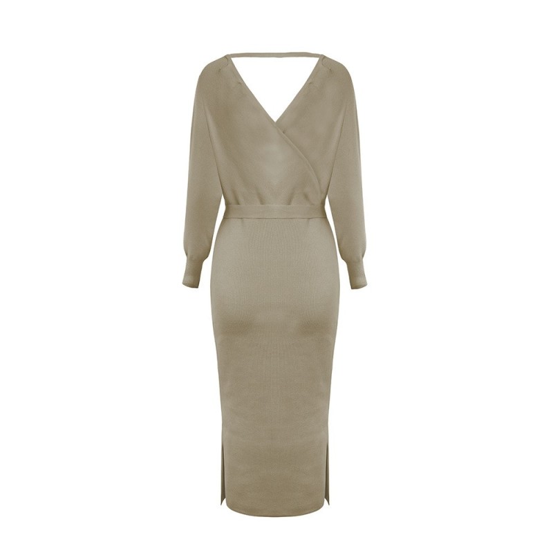 V-neck Knitted Sweater Dress