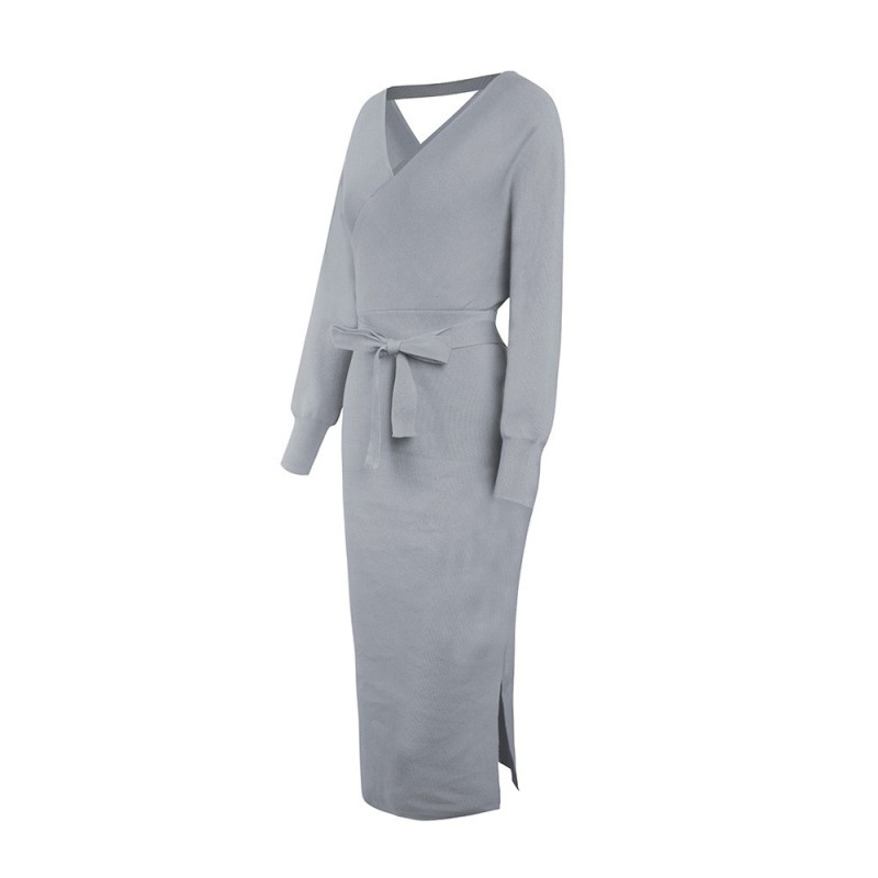 V-neck Knitted Sweater Dress