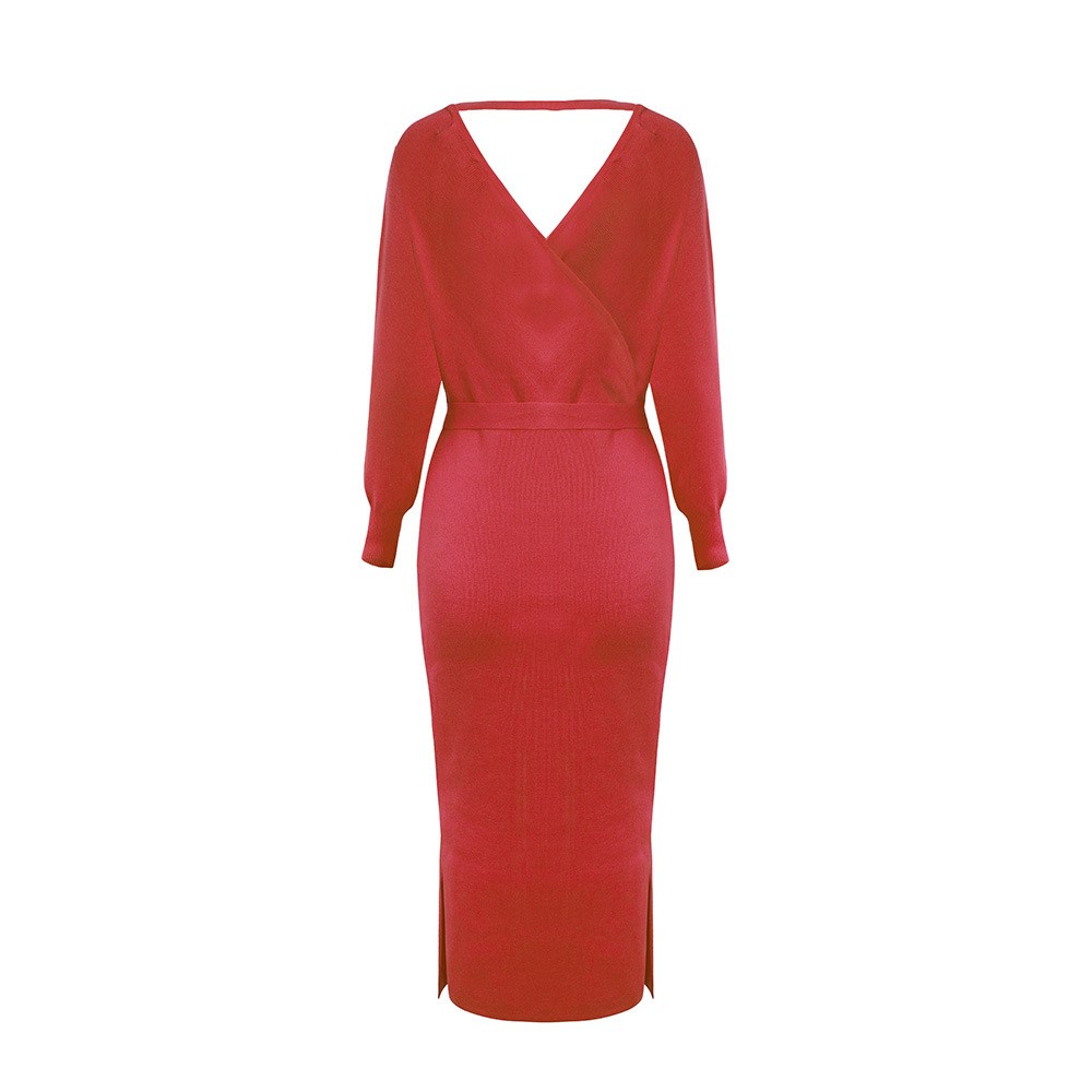 V-neck Knitted Sweater Dress