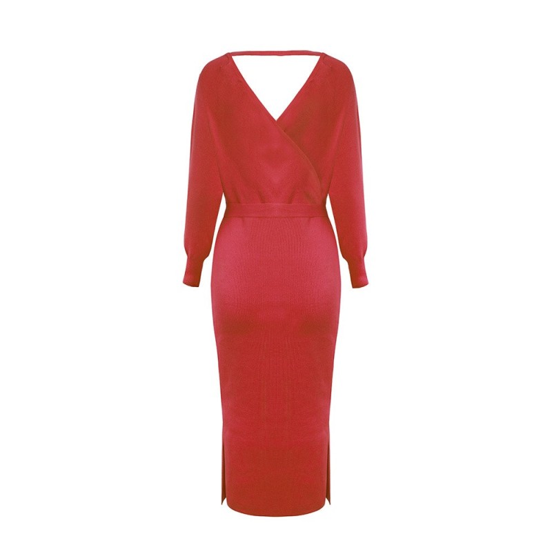 V-neck Knitted Sweater Dress