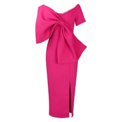 Big Bow Split Hip Wrap Dress
