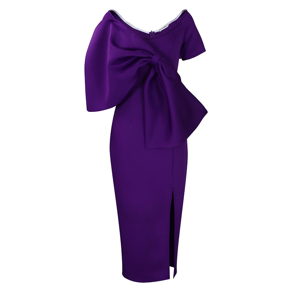 Big Bow Split Hip Wrap Dress