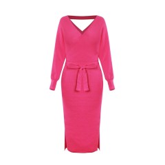 V-neck Knitted Sweater Dress