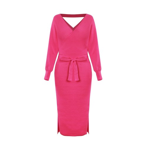 V-neck Knitted Sweater Dress