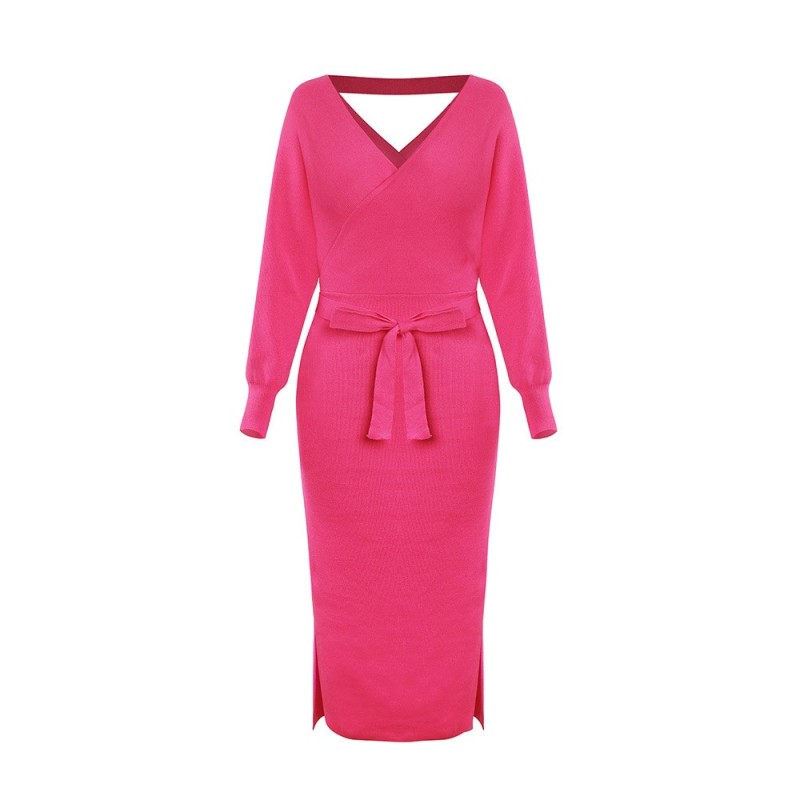 V-neck Knitted Sweater Dress