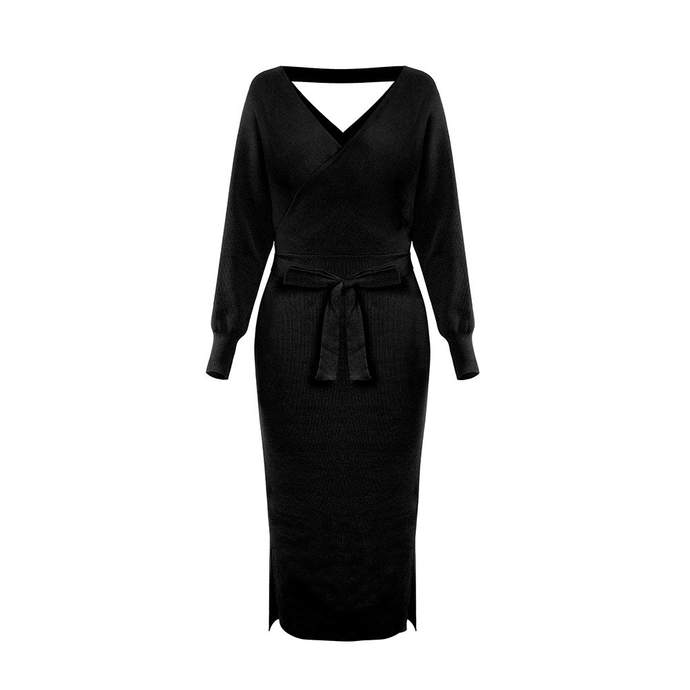 V-neck Knitted Sweater Dress
