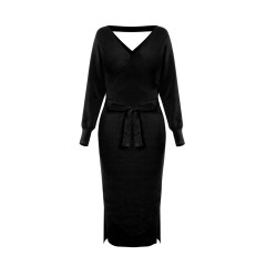 V-neck Knitted Sweater Dress