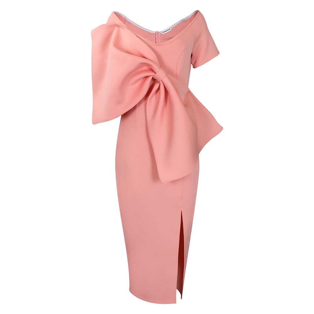 Big Bow Split Hip Wrap Dress