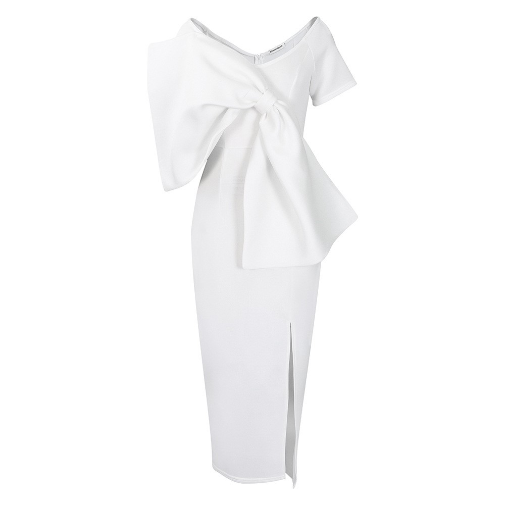 Big Bow Split Hip Wrap Dress