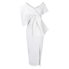 Big Bow Split Hip Wrap Dress