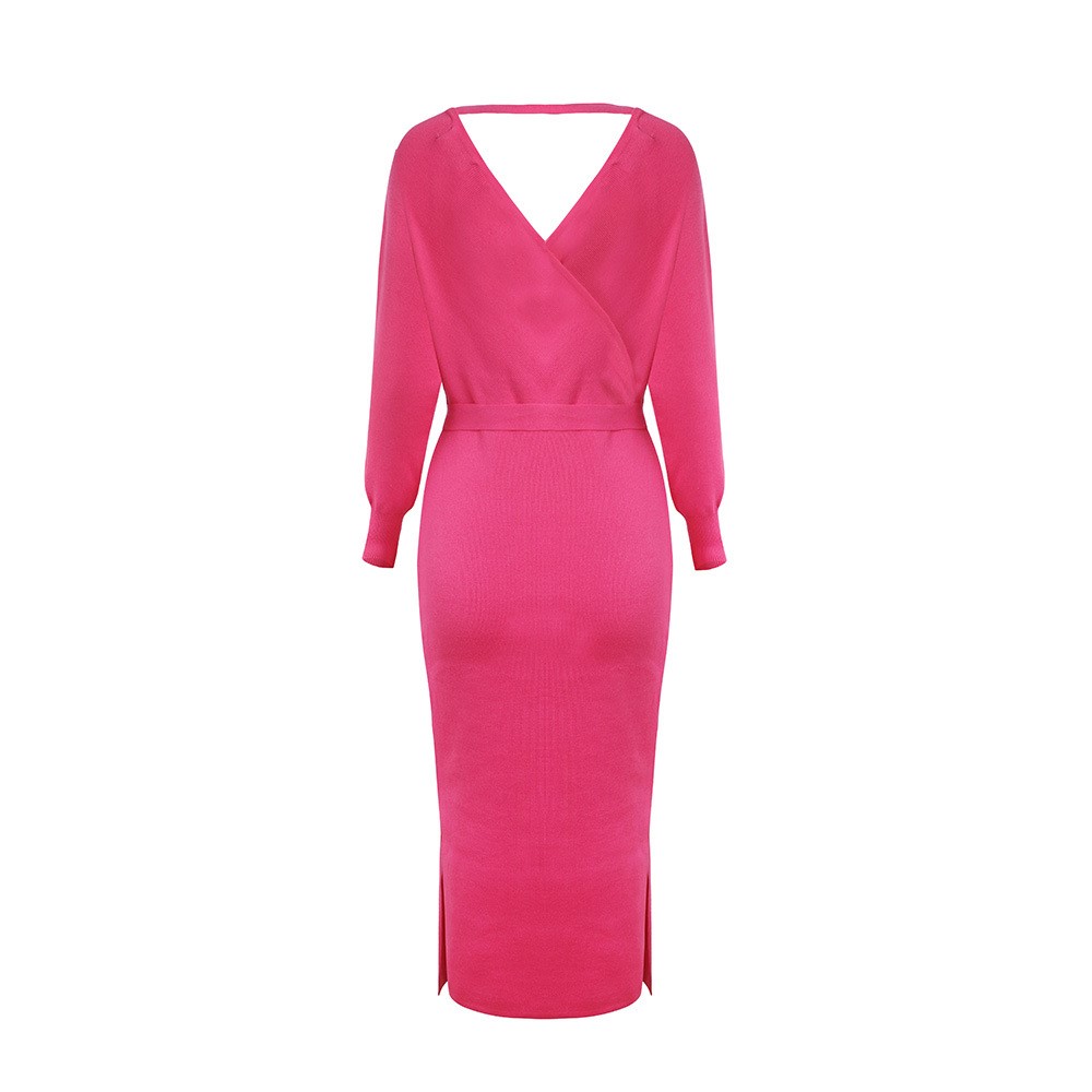 V-neck Knitted Sweater Dress