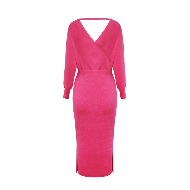 V-neck Knitted Sweater Dress