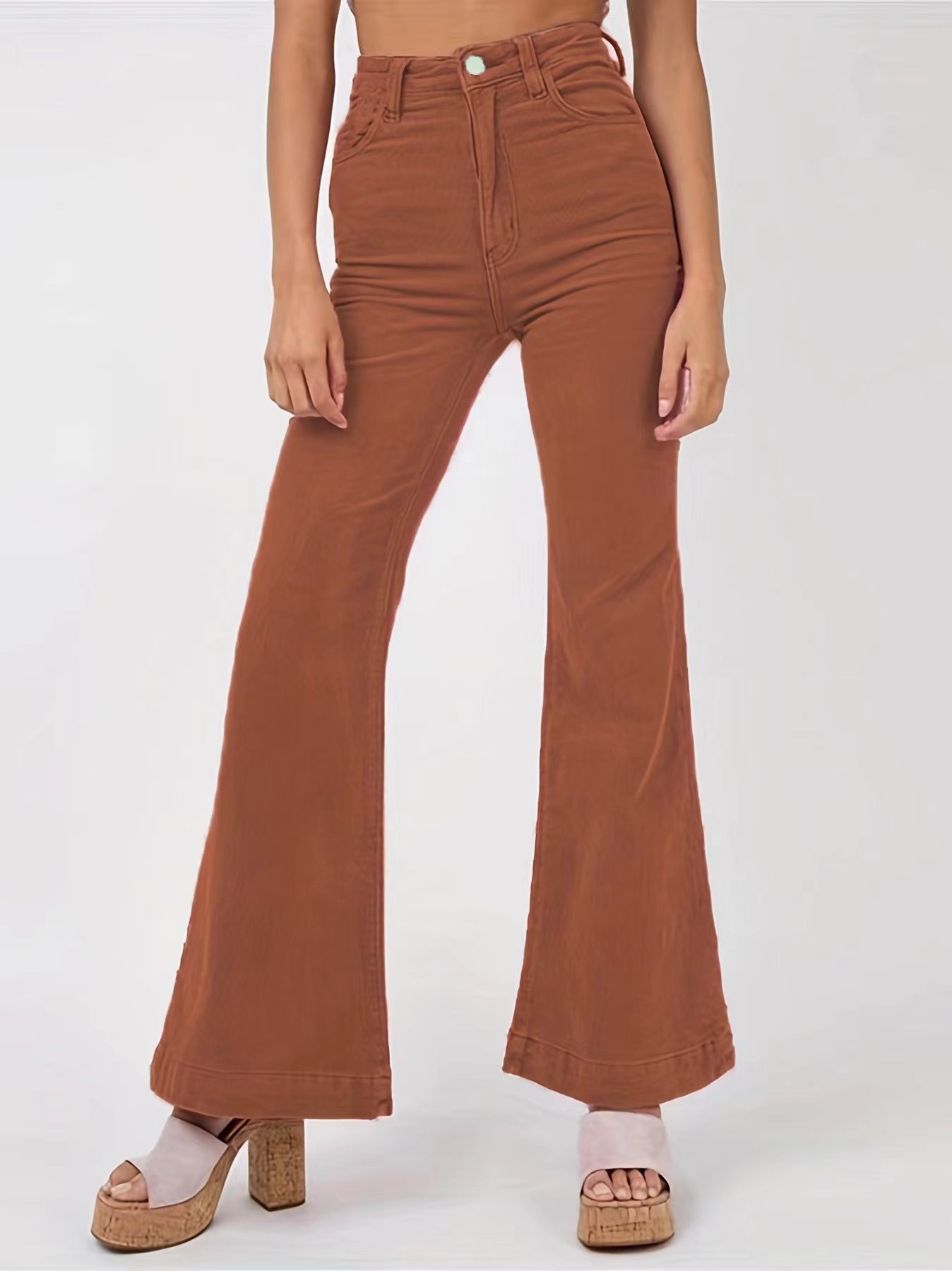 Solid Corduroy Flare Pants