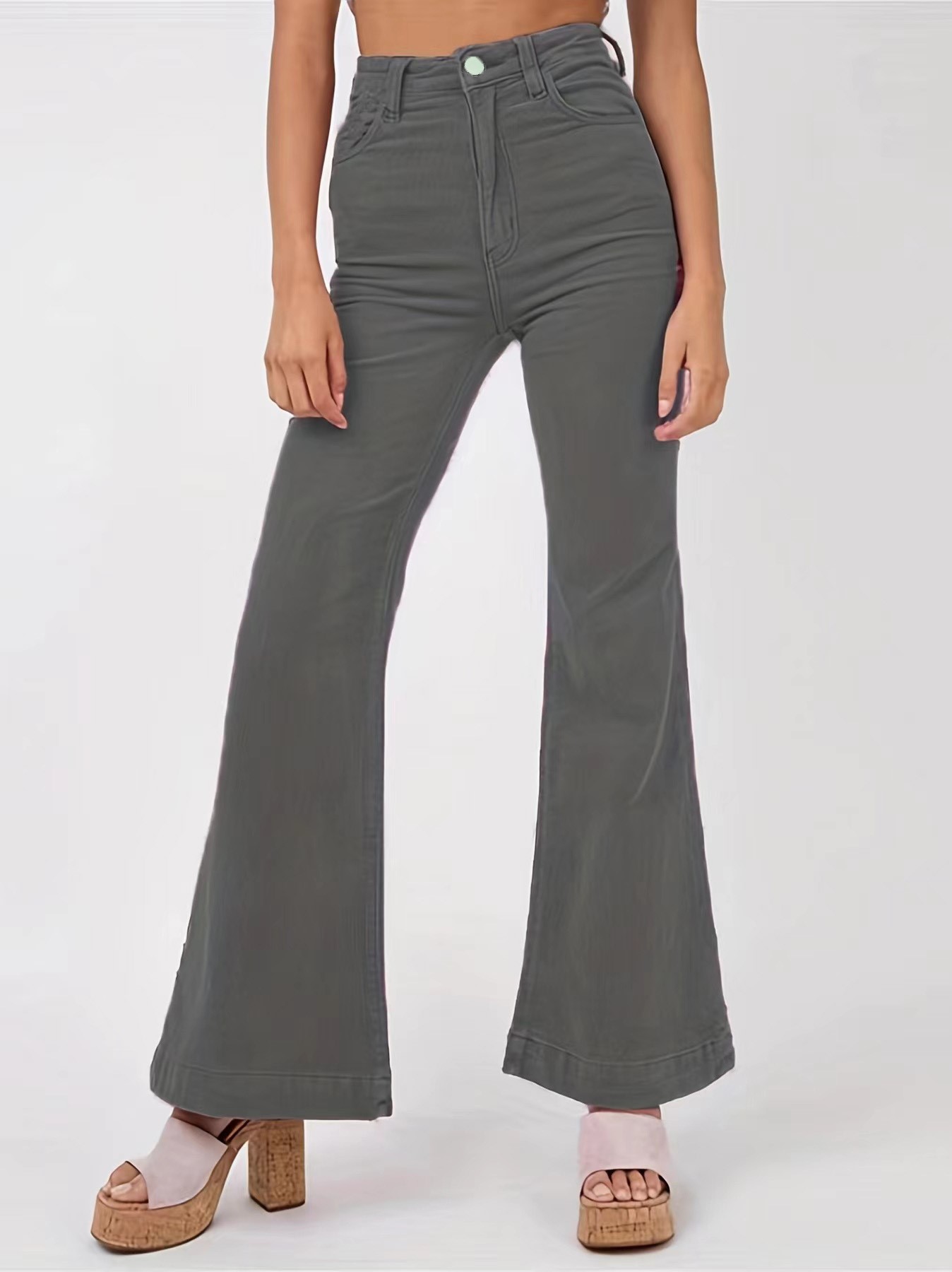 Solid Corduroy Flare Pants